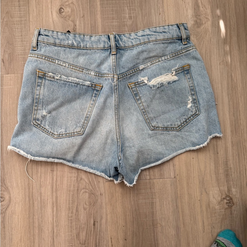 Zara Blue Jean Shorts Distressed High-Waisted - Picture 3 of 4
